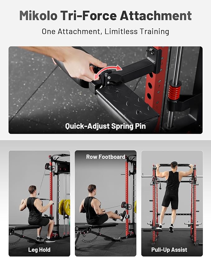 Mikolo M4 2.0 Smith Machine, 2200lbs Squat Rack with LAT-Pull Down System & Cable Crossover Machine, Training Equipment with Leg Hold-Down Attachment