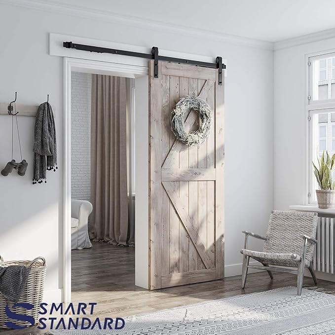 SMARTSTANDARD 6 FT Sliding Barn Door Soft Close Hardware Kit - 5 ft-10 ft, Smoothly and Quietly-Single Door-Invisible Design-Includes Step-by-Step Manual-Fit 36" Door Panel (J Shape)