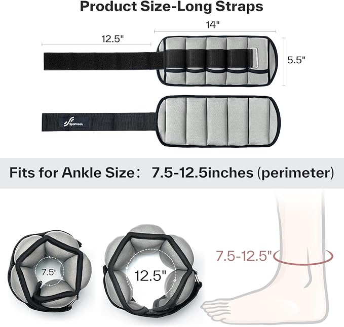 Sportneer Adjustable Ankle Weights Set - 1 Pair (2-10 lbs) Removable Sandbags for Women & Men, Comfortable Neoprene Leg Weights for Walking, Running, Pilates, Yoga, Home Workout & Physical Therapy