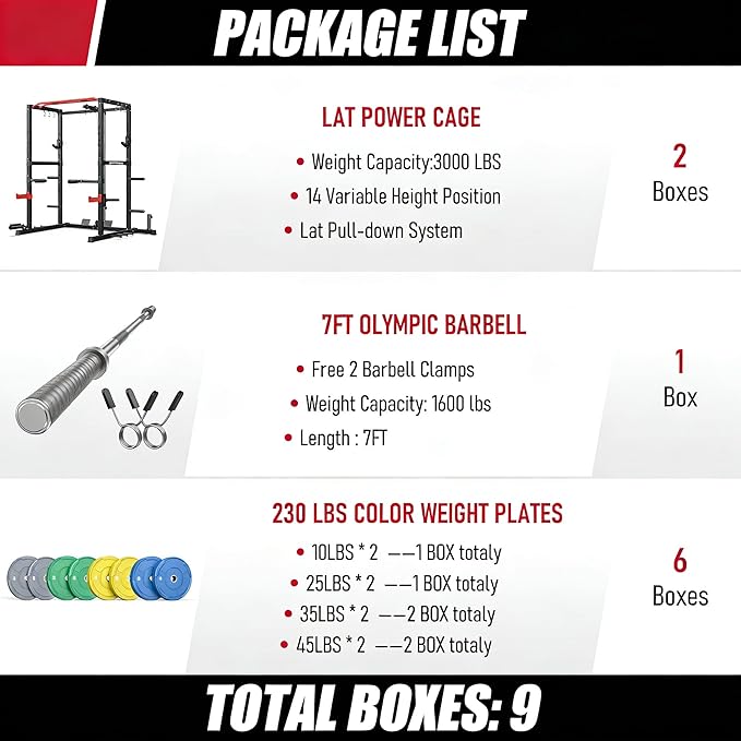 Sportsroyals Squat Rack, LAT Power Cage, Power Rack Multi-Function with Pulley System and Training Attachments for Home Gym