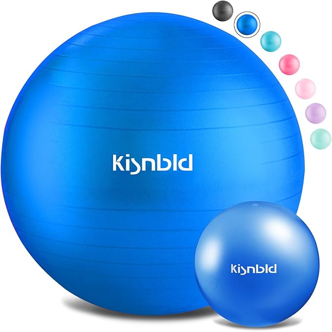 kisnbld Exercise Ball, Extra Thick Yoga Ball for Workout Pregnancy Stability, 4 Sizes Anti-Burst Balance Ball with Foot Pump - Heavy Duty Fitness Ball Chair for Office, Home & Gym