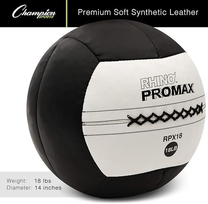 Champion Sports Rhino Promax Wall Balls - Soft Shell Non-Slip Grip for Weightlifting, Plyometrics, Cross Training, & Home Gym
