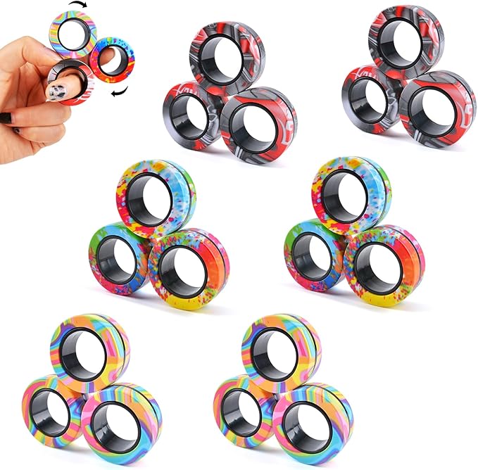 Cevioce Easter Basket Stuffers for Teens Boys Girls 18Pcs Magnetic Rings Fidget Toy Set, ADHD Anxiety Magnetic Fidget Toys Adults Fidget Spinner Rings for Relief, Easter Gifts for Kids Year Old A