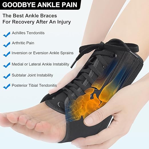AIDY-PRO Lace Up Ankle Brace with Metal Side Stabilizers, Adjustable Lace-Up Ankle Braces for Men and Women Sprained Foot Support Brace for Posterior Tibial Tendonitis Achilles Tendon Injury L