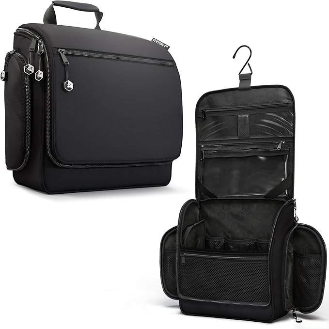 VENTURE 4TH Hanging Travel Toiletry Bag for Women & Men – Large Toiletry Organizer with 18 Compartments, Removable TSA Pouch, Travel Wash Bag for Toiletries, Makeup & Shaving Kit (Black)