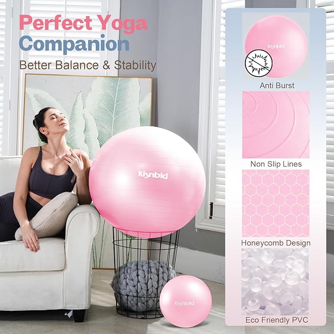 kisnbld Exercise Ball, Extra Thick Yoga Ball for Workout Pregnancy Stability, 4 Sizes Anti-Burst Balance Ball with Foot Pump - Heavy Duty Fitness Ball Chair for Office, Home & Gym