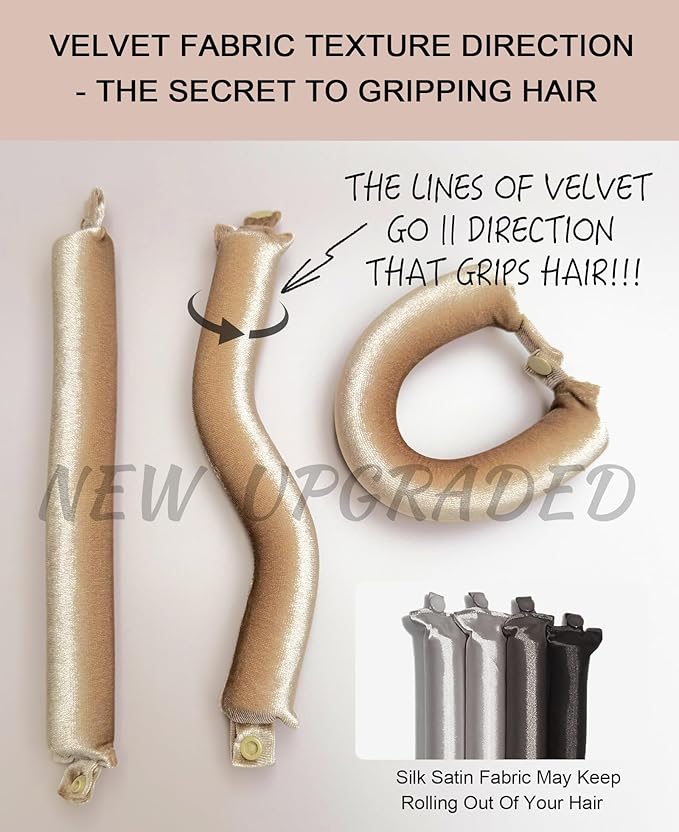 Grande Heatless Curls Overnight Rods No Heat Hair Curlers to Sleep Jumbo Foam Large Hair Rollers for Long Short Hair Heatless Curling Rod Set with Satin Wrap for Sleeping Brown