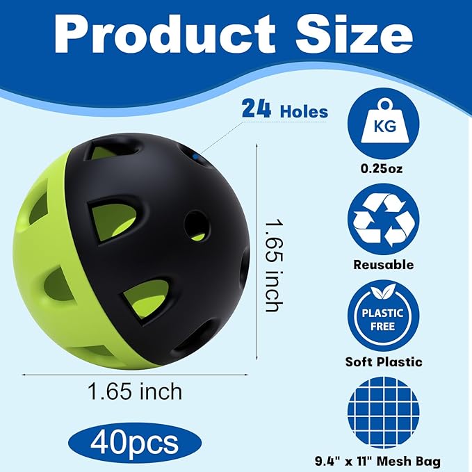 Coopay 20/40/80 Pack Mini Plastic Practice Baseballs, 1.65inch Small Soft Training Balls with Drawstring Bag for Baseball Hitting, Pitching & Batting Training, Indoor & Outdoor