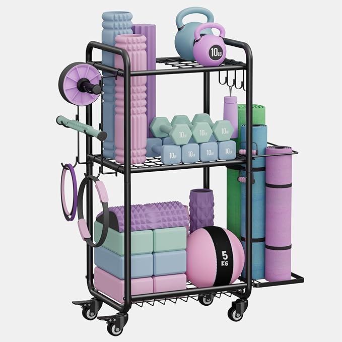 Multi-Functional Home Gym Storage Rack - Yoga Mat Storage Rack, Dumbbell Weight Rack & Workout Equipment Storage with Heavy-Duty Steel Construction for Gym Fitness Organizer
