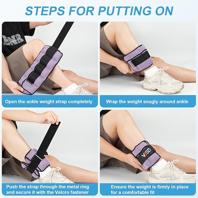 VBSD Adjustable Ankle Weights for Men Women, 2 4 6 8 10 lbs 1 Pair Leg Weight Straps, Weighted Ankle Weight Set with Removable Sandbags for Walking Running Yoga Physical Therapy Gym Home Workout