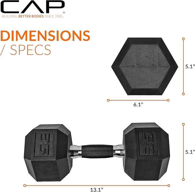 CAP Barbell Coated Hex Dumbbell Weight - Single | 10-120 lbs | Multiple Options