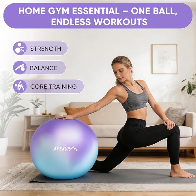 APEXUP Yoga Ball Exercise Ball Anti Slip Heavy Duty for Fitness, Balance & Core Workout, Balance Training, Pregnancy & Physical Therapy, 5 Sizes