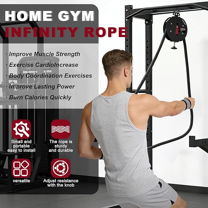 Endless Rope Trainer for Home Gym, Portable Cable Pulley System with 14 FT Closed-Loop Nylon Rope, 66LB Max Resistance Infinity Ropes Machine for Full Body Workout Cardio HIIT Strength Training