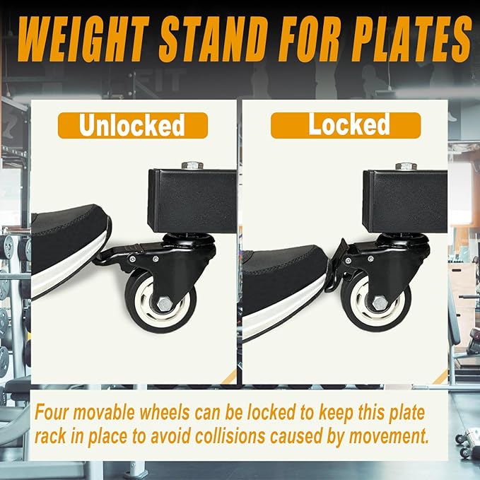 KORIKAHM Upgraded Movable Olympic Weight Plate Rack with Wheel for 2-Inch Bumper Plates Weight Storage, Strength Training Vertical Weight Tree Holder Stand for Home Gym Workout