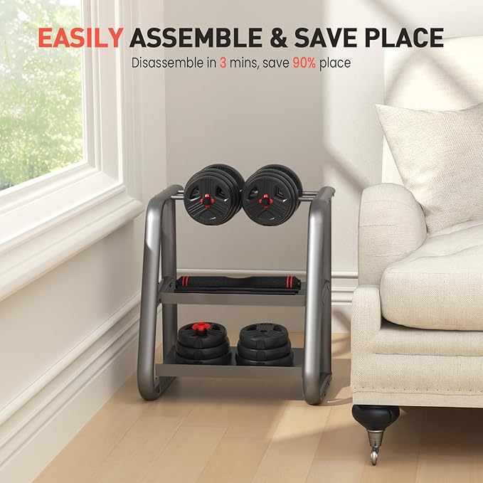 Adjustable Dumbbells Set, 20/30/40/55/60/80lbs Free Weight Set with Connector, 2 or 3 in 1 Dumbbells Set Used as Barbell, Kettlebells, Fitness Exercises for Home Gym Suitable Men/Women