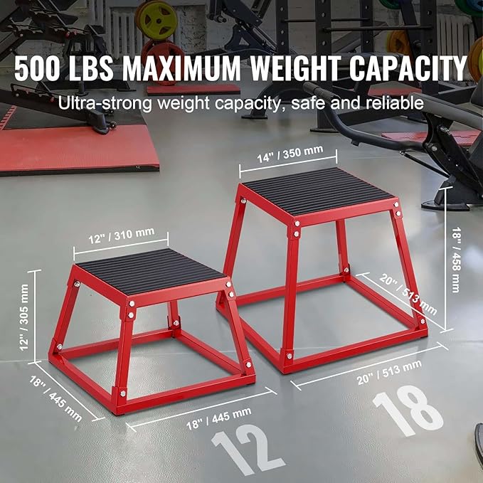 18 Inch Plyo Box - Steel Jump Box for Fitness, Agility Training - Heavy Duty Platform for Home Gym - Step Up Box - Conditioning Strength Workout - Red
