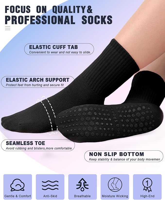 yeuG Pilates Socks for Women Non Slip Grip Socks for Yoga, Barre, Hospital, Barefoot Grippy Yoga Sock Womens Gifts 4 Pairs