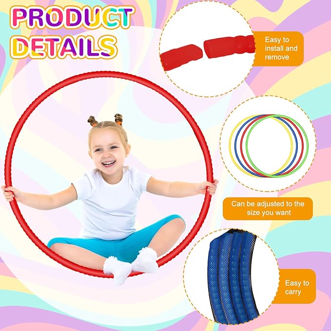 Sratte 8 Pcs Color Hoop Detachable Adjustable Exercise Ring Plastic Hoop for Gymnastics Dog Agility Equipment Party Decor, 4 Colors