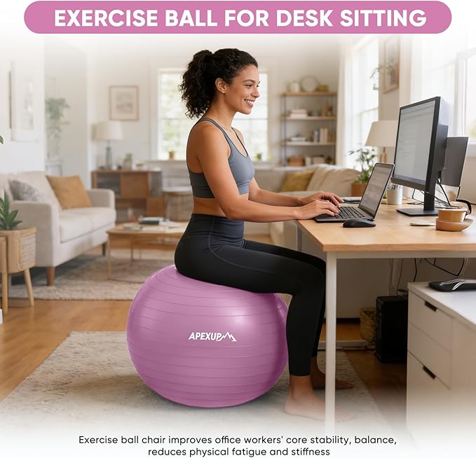 APEXUP Yoga Ball Exercise Ball Anti Slip Heavy Duty for Fitness, Balance & Core Workout, Balance Training, Pregnancy & Physical Therapy, 5 Sizes