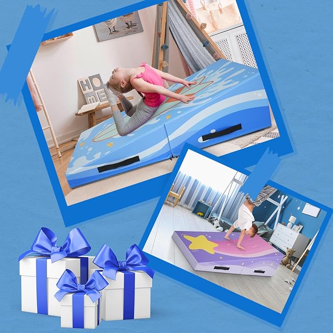 Kangaroo Hoppers Incline Gymnastics Mat, 56"x28"x15" Folding Wedge for Kids Tumbling, Skill Training, Multiple Colors Cheese Mat for Gymnastics, Home Gym Exercise