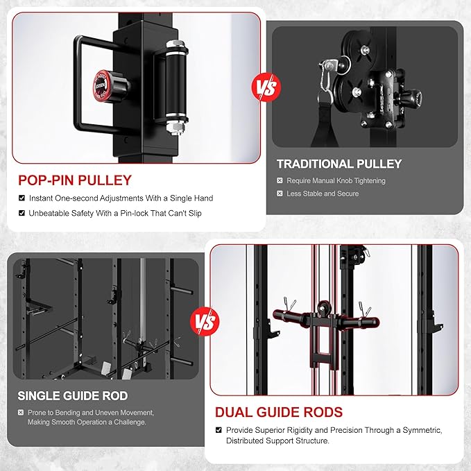 JELENS C12 Squat Rack for Home Gym, 2000LBS Power Rack with Adjustable Pulley System, Power Cage Workout Equipment with LAT Pulldown and Training Attachment