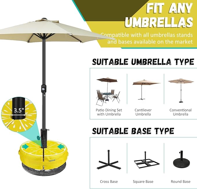 Lawn Social Umbrella Base Weight Bag, Round Heavy Duty Sand Bags for Cantilever Patio Umbrella, Universal Fit for Any Offset Design, Stabilize and Secure Umbrella (Yellow)