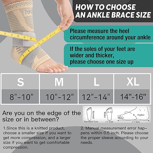 INDEEMAX Ankle Brace for Sprained Ankle Compression Sleeve, 2 Pack Copper Infused Ankle Support Brace for Women & Men, Plantar Fasciitis Relief Achilles Tendonitis, Sports Running, Skin Silver, L