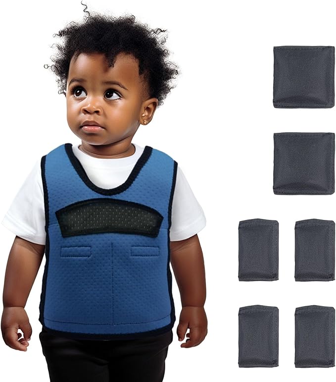 Compression Vest for Kids (Extra Small, Ages 1 to 3) Weighted Vest for Kids Including 6 Removable Weights Blue