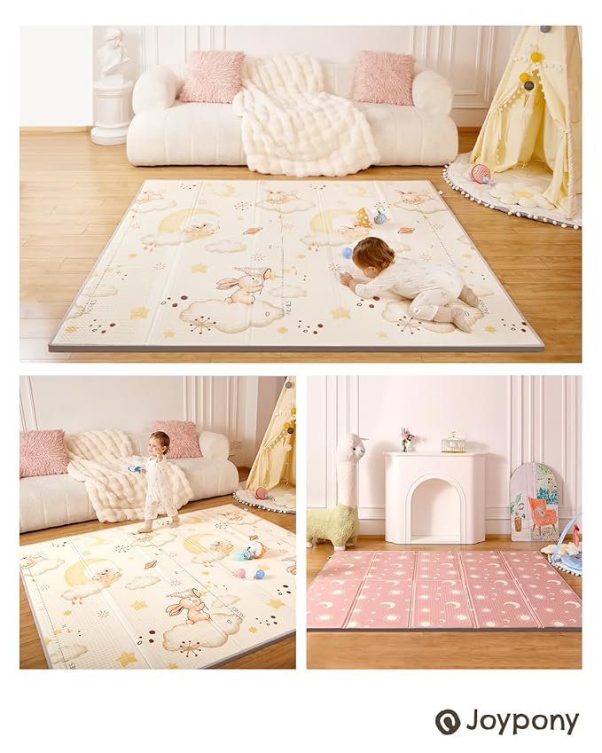 Baby Play Mat, 47 x 47 Inch Foldable Play Mats for Babies and Toddlers, Waterproof & Anti-Slip Portable Baby Floor Mat for Baby Playpen, Baby Mat for Floor with Travel Bag