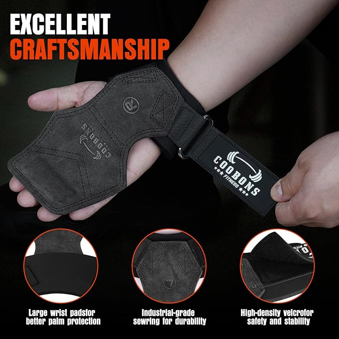 Weight Lifting Wrist Straps, Gym Straps Weight Lifting for Deadlift and Powerlifting, Double Layer Leather Wrist Wraps with Padded Cushion Wrist Loop, Weightlifting Grips for Men and Women