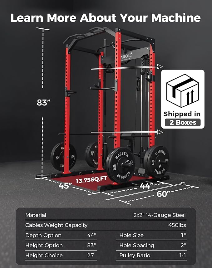 Mikolo F4 2.0 Power Cage with Dual-Track Smooth Pulley System, 1200LBS Power Rack with Leg Hold-Down for Heavy LAT Pulldowns, All-in-One Squat Rack with More Training Attachments for Home Gym