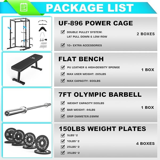 ULTRA FUEGO Power Cage, Multi-Functional Power Rack with J-Hooks, Dip Handles, Landmine Attachment and Optional Cable Pulley System for Home Gym