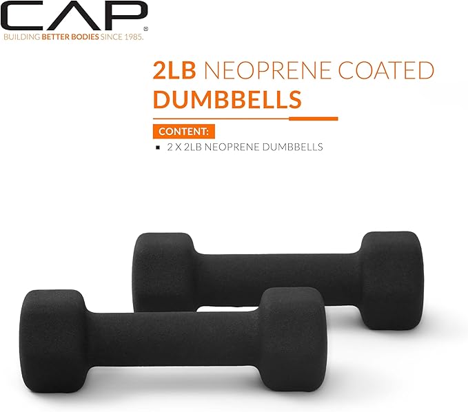 CAP Barbell 2 LB Neoprene Dumbbell Hand Weights - Pair | Black