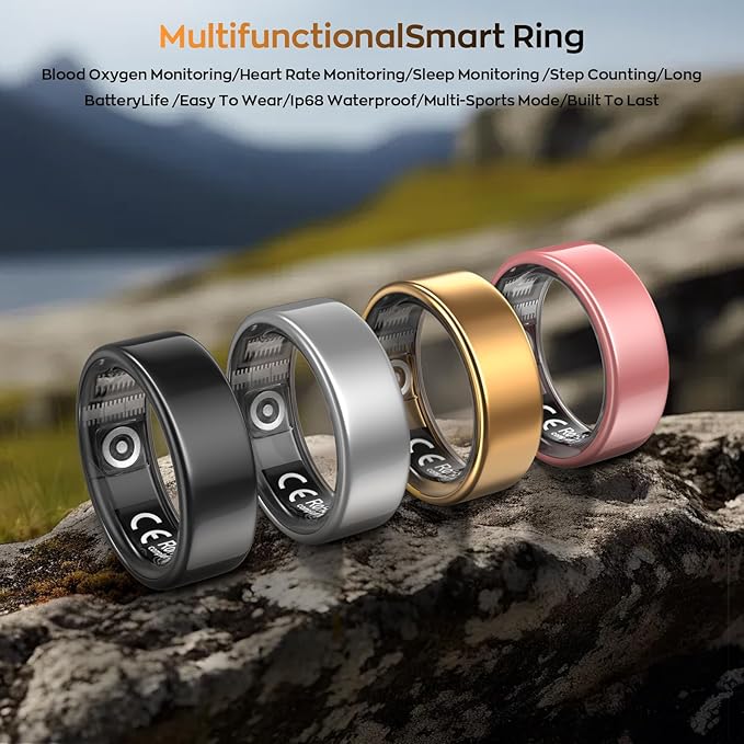 Smart Ring with Sleep Monitoring, Step Counting, Heart Rate, Blood Oxygen for iOS and Android, No Subscription Fee, IP68 Waterproof Health Tracker (Black, 10)