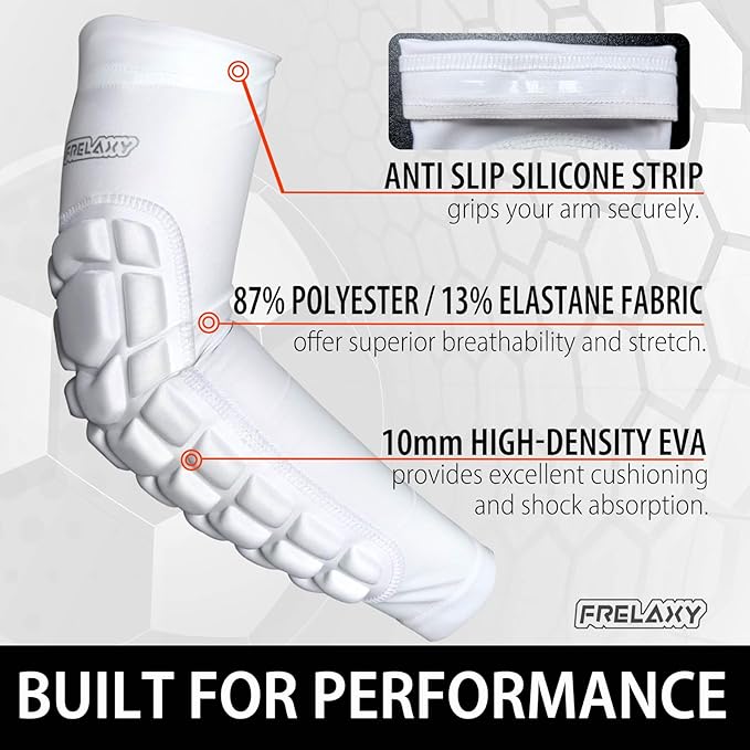 Frelaxy Padded Elbow Forearm Sleeves 2 Pack Compression Crashproof Arm Pads for Football Basketball Volleyball Soccer