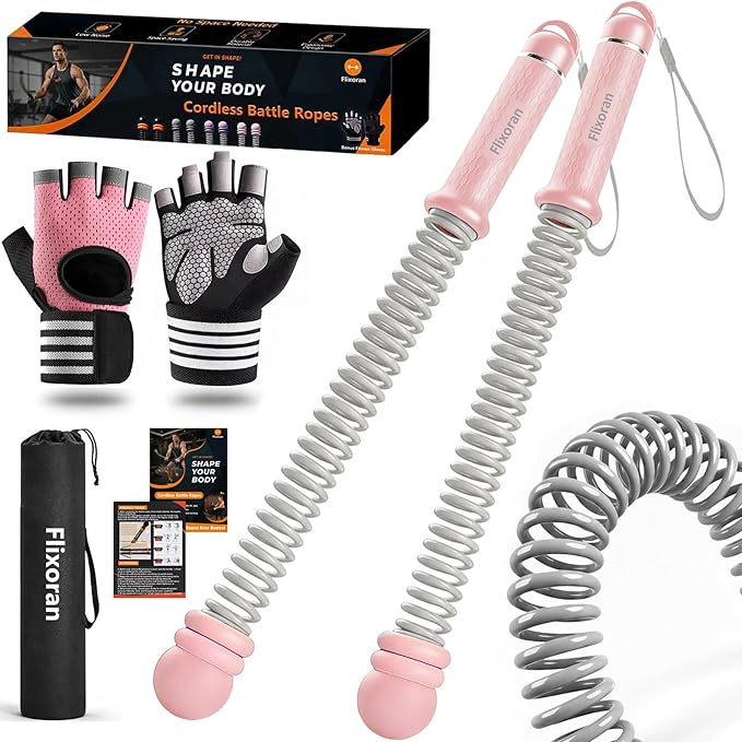 Cordless Battle Ropes Adjustable Trainer, Ropeless Weighted Portable Exercise Equipment for Home Gym Workouts, Compact Arm Strength for Men Women, Heavy Flex Rope Stick Fitness Gift
