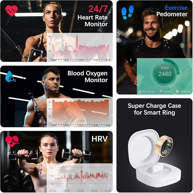 Smart Ring for Women Men, Fit Ring with Heart Rate, Blood Oxygen, HRV, Sleep Monitor, Stress, Step Counter, IP68 Waterproof Fitness Rings for iPhone & Android, No Subscription Fee (Rose Gold, 13#)