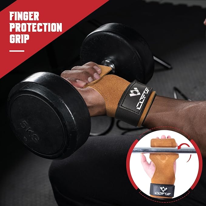 COFOF Weight Lifting Wrist Strap, Double Layer Leather Wrist Strap for Deadlift and Powerlifting, Adjustable Neoprene Padded Gym Workout Lifting Hooks (Pair)