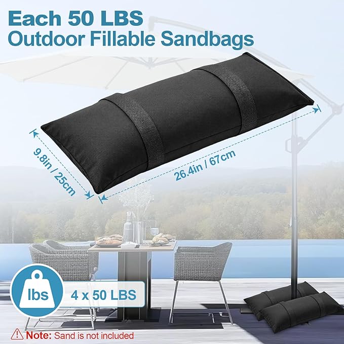 EMART Umbrella Base Weights, Durable Sand Bags for Weight, Weatherproof Fillable Heavy Duty Sandbags for Backyard Umbrella, Outdoor Furniture, Garden, Trampoline, Poolside Accessories