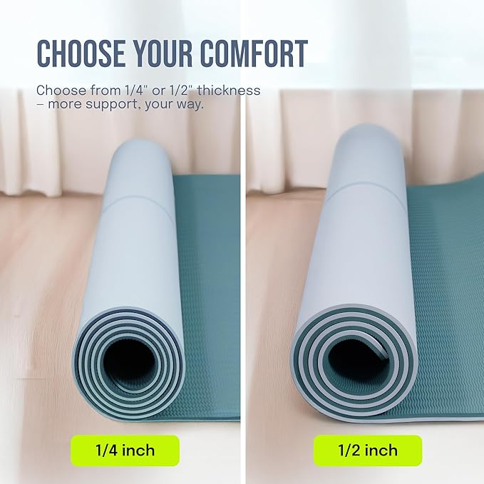 Gogokiwi Large Yoga Mat (6'x4') – 1/4" & 1/2" Thick Exercise Mats for Home Workout, Extra Wide Workout Mats for Home Gym, Yoga, Pilates, Stretching, Floor & More