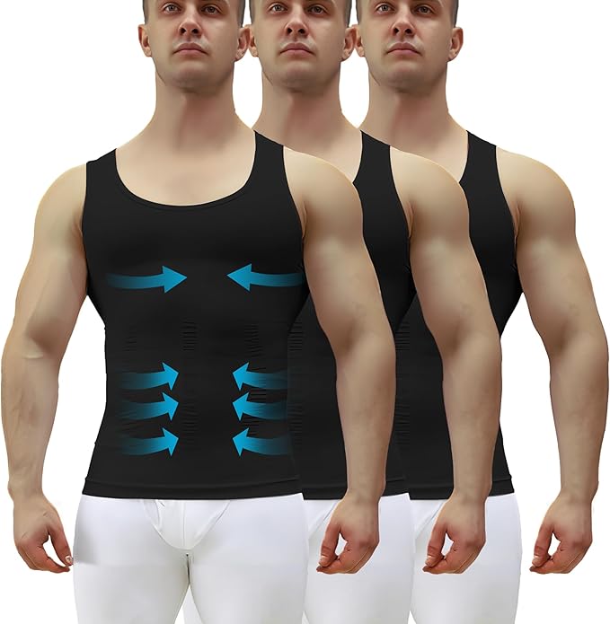 MEETYOO 1/2/3 Pack Men's Shaper Slimming Tank Top Athletic Compression Shirt with Sleeveless Undershirts for Men