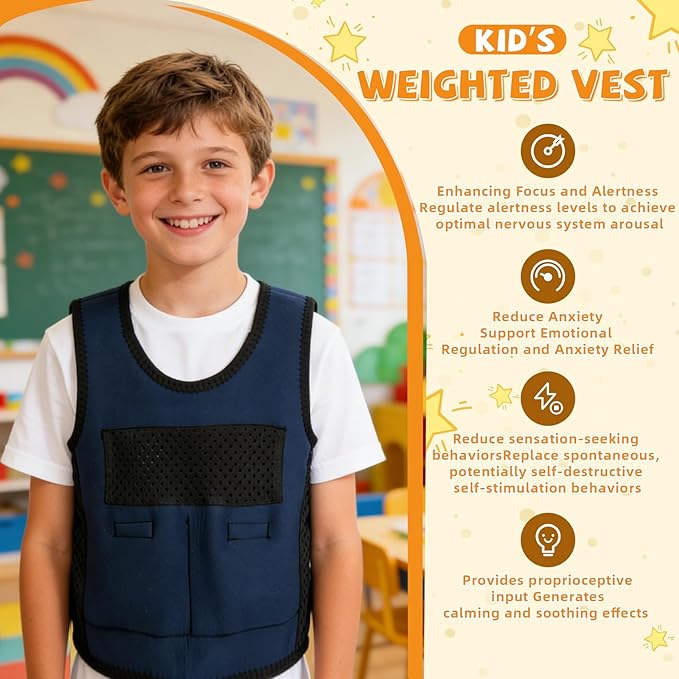 Weighted Vest for Kids(Ages 5-9) - Adjustable Compression Vest with 3lbs Removable Weights, Sensory Calming Vest for Autism, ADHD, SPD, Breathable Neoprene & Mesh Design