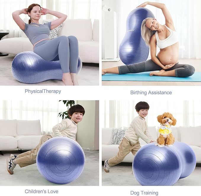 INPANY Peanut Ball - Exercise Ball for Labor Birthing, Anti-Burst Physical Therapy for Kids, Core Strength, Flexible Seating, Home & Gym Fintness, Sensory Chair Wiggle Seat for Girls and Boys