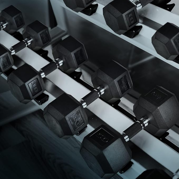 Yes4All Rubber Grip Encased Hex Dumbbells – Hand Weights With Anti-Slip 5-50 LBS Pair/Set