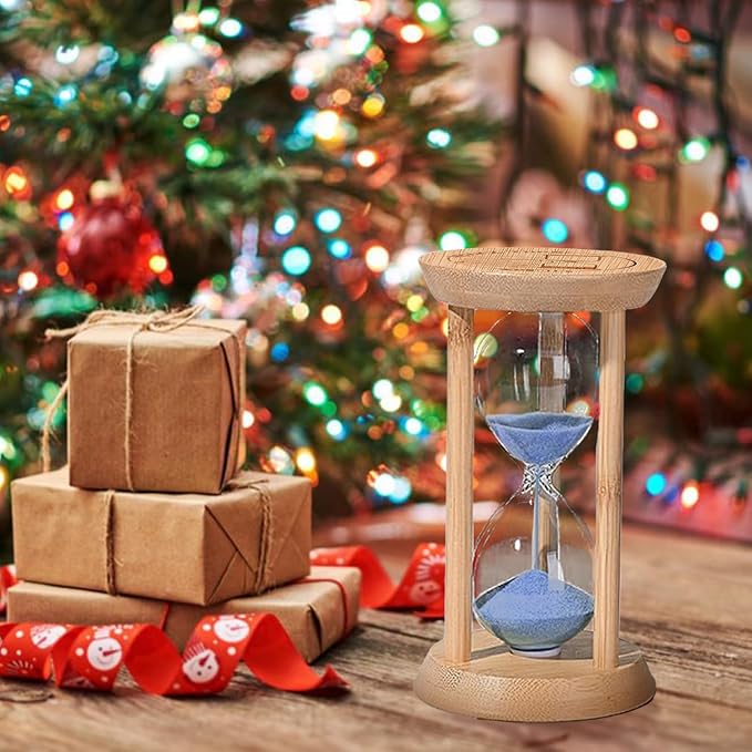Wood Sand Timer, 10 Minute Sandglass Timer, Bamboo Hourglass 10 Min, Unique Sand Clock, Sand Watch, Unbreakable Sandglass Blue
