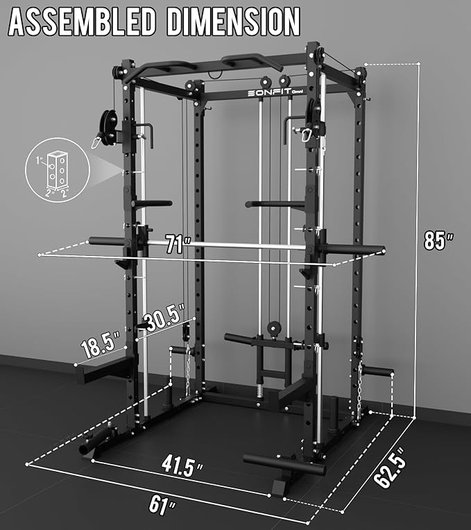 Eonfit E3 Smith Machine for Home Gym Equipment, Multi-Function Power Cage Squat Rack with Cable Crossover LAT Pulldown Pulley System All in One