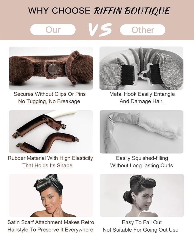 Classic Heatless Curls Overnight Rods No Heat Hair Curlers Curling Iron Jumbo Flexi Rods Large Foam Hair Rollers for Long Short Hair to Sleep in with Satin Scarf Styling Tools Brown