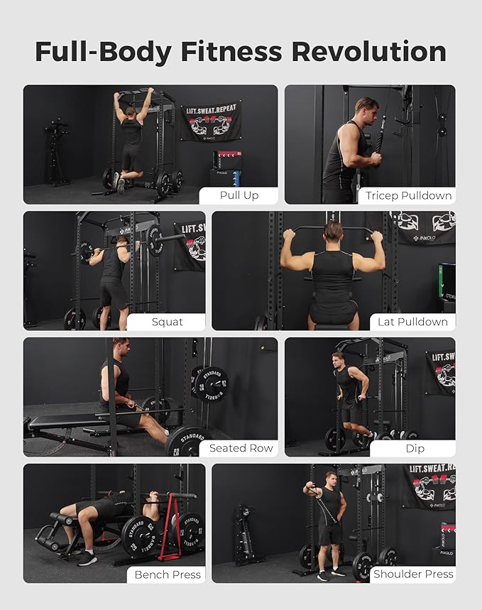Mikolo F4 2.0 Power Cage with Dual-Track Smooth Pulley System, 1200LBS Power Rack with Leg Hold-Down for Heavy LAT Pulldowns, All-in-One Squat Rack with More Training Attachments for Home Gym