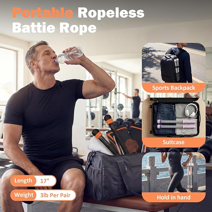 Adjustable Ropeless Battle Ropes,Portable Cordless Battle Ropes for Home Gym,Workout Exercise Ropes for HIIT,Strength Training & Full-Body Cardio for Men & Women