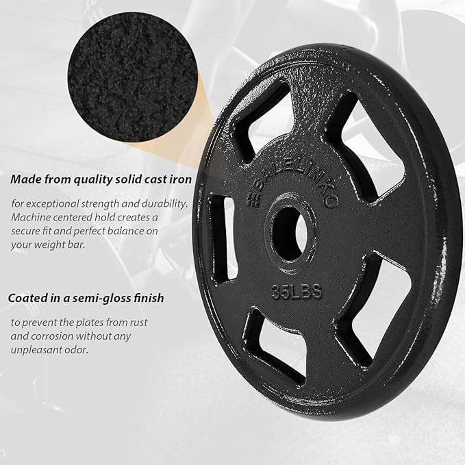 Balelinko Cast Iron 2-Inch Olympic Grip Plate Weight Plate for Strength Training, Weightlifting and Crossfit